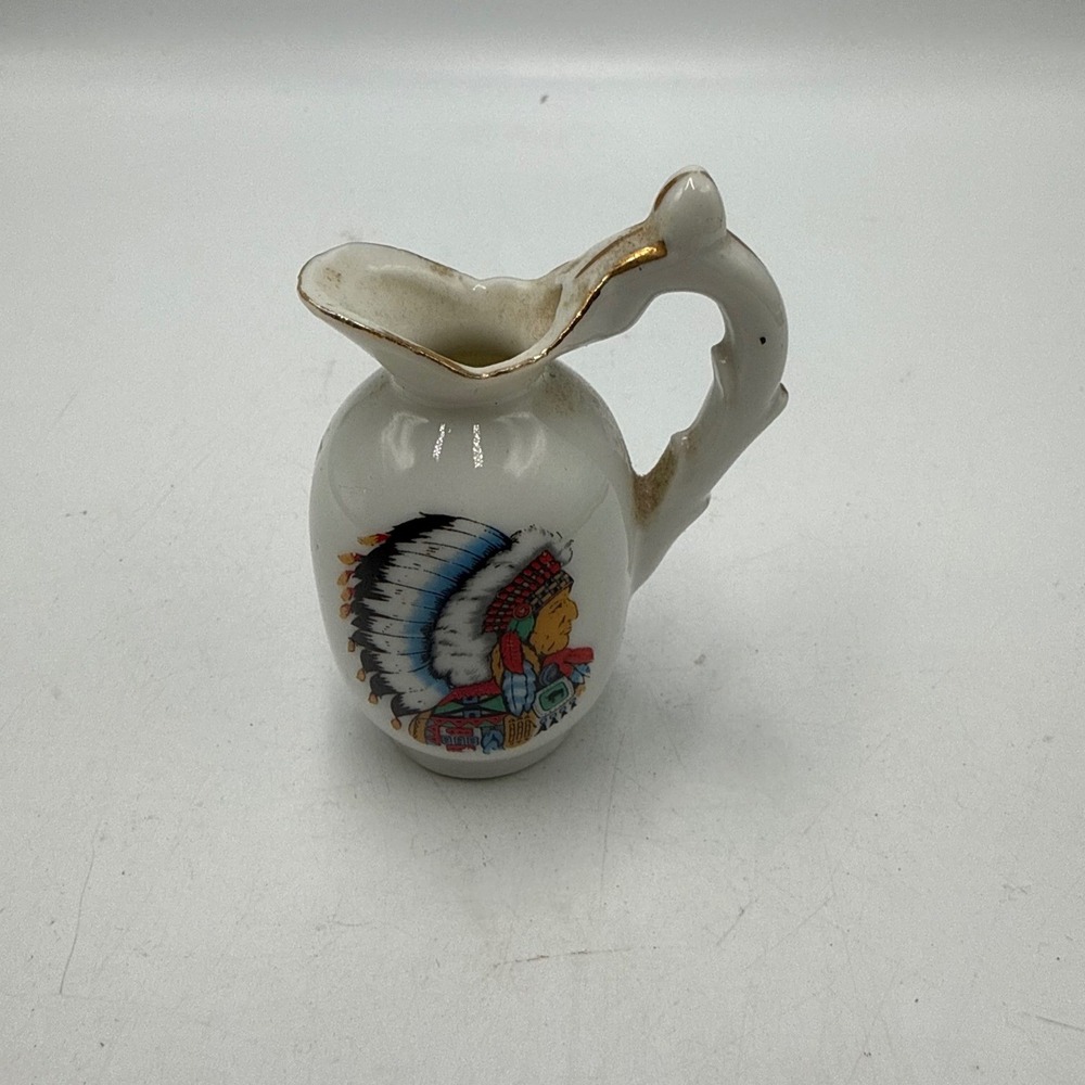 Vintage Brinn's Miniature Porcelain Pitcher Native American Chief Japan 2.75"